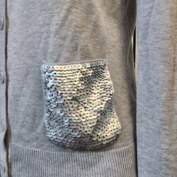 H&M Gray Button Down Long Sleeve Sequin Pockets Cardigan - Picture 4 of 8